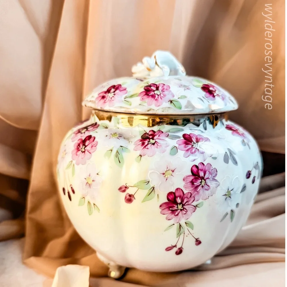 Floral‎ Antique Footed Cracker Jar